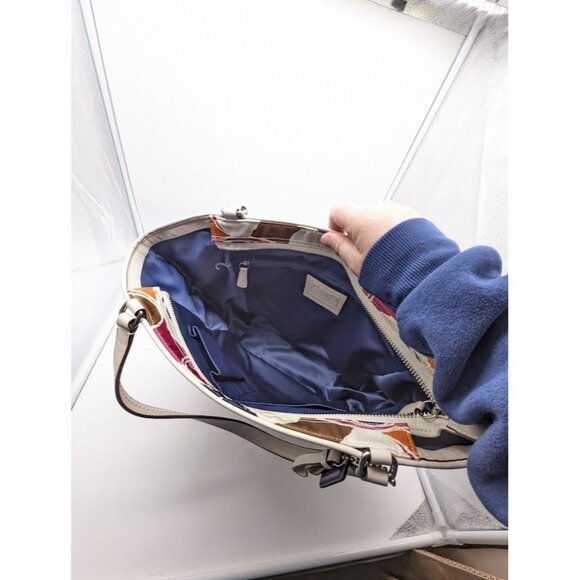 Coach F23299 Park Hand Drawn Scarf Print North South Tote Bag Charm Hobo - Picture 6 of 10